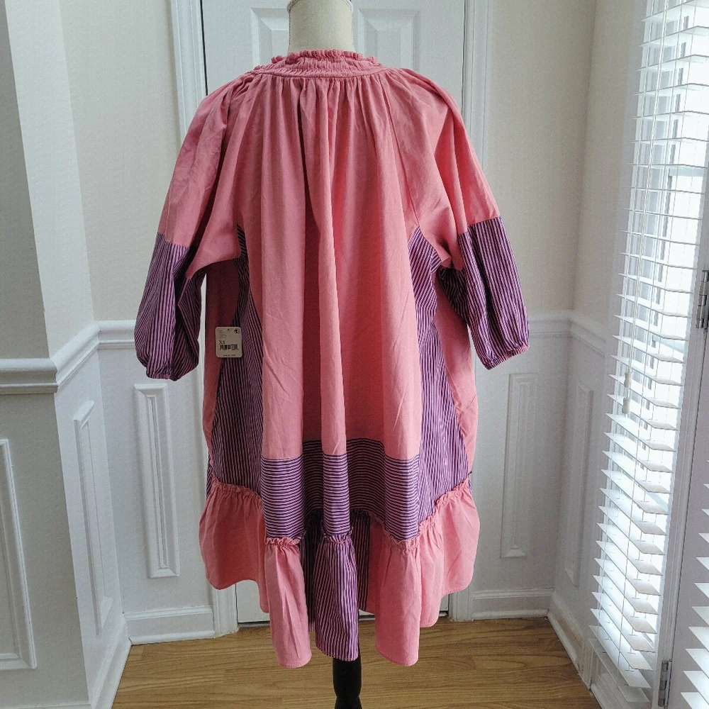 Free People Keegan Oversized‎ Tunic Dress Pink With Stripes Size XS